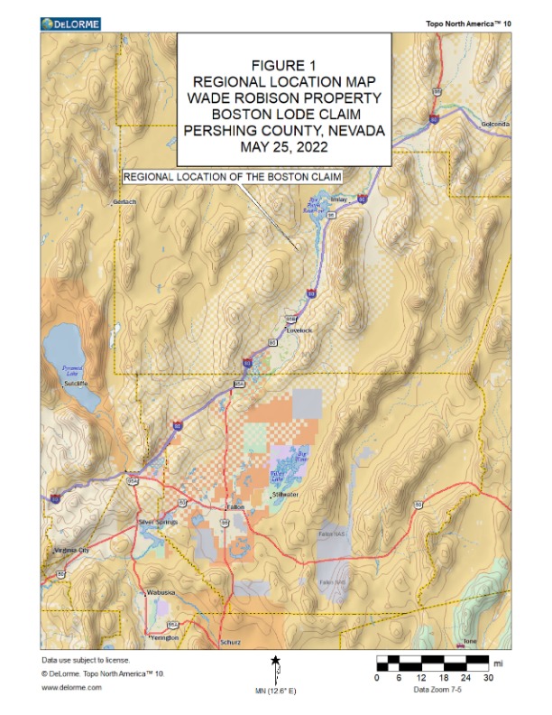 Boston Lode Claim, Pershing County, Nevada, Regional Map